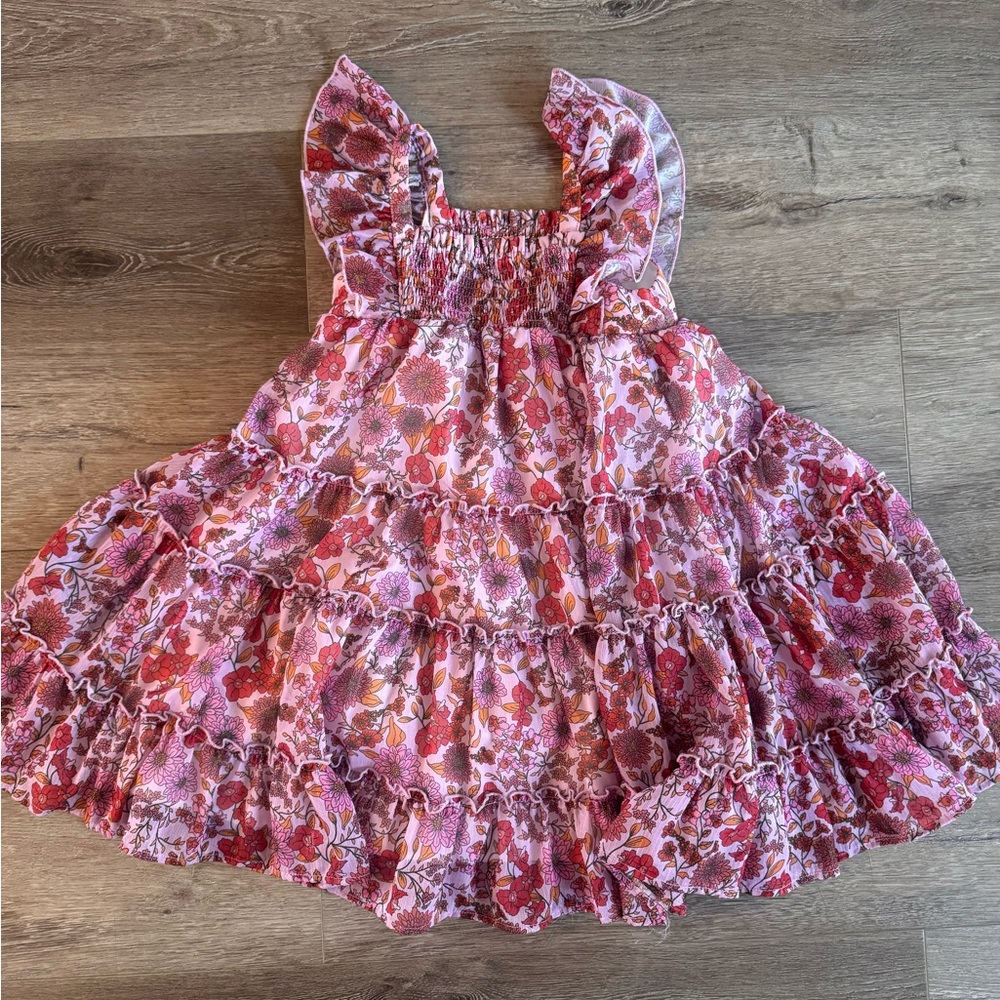 Cheeky Plum Floral Smocked Ruffle Dress Size 8Y Pink Boho Twirl